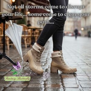 Blondo Leather WATERPROOF Duck Combat Boots Block Heel 10 M Light Beige Taupe